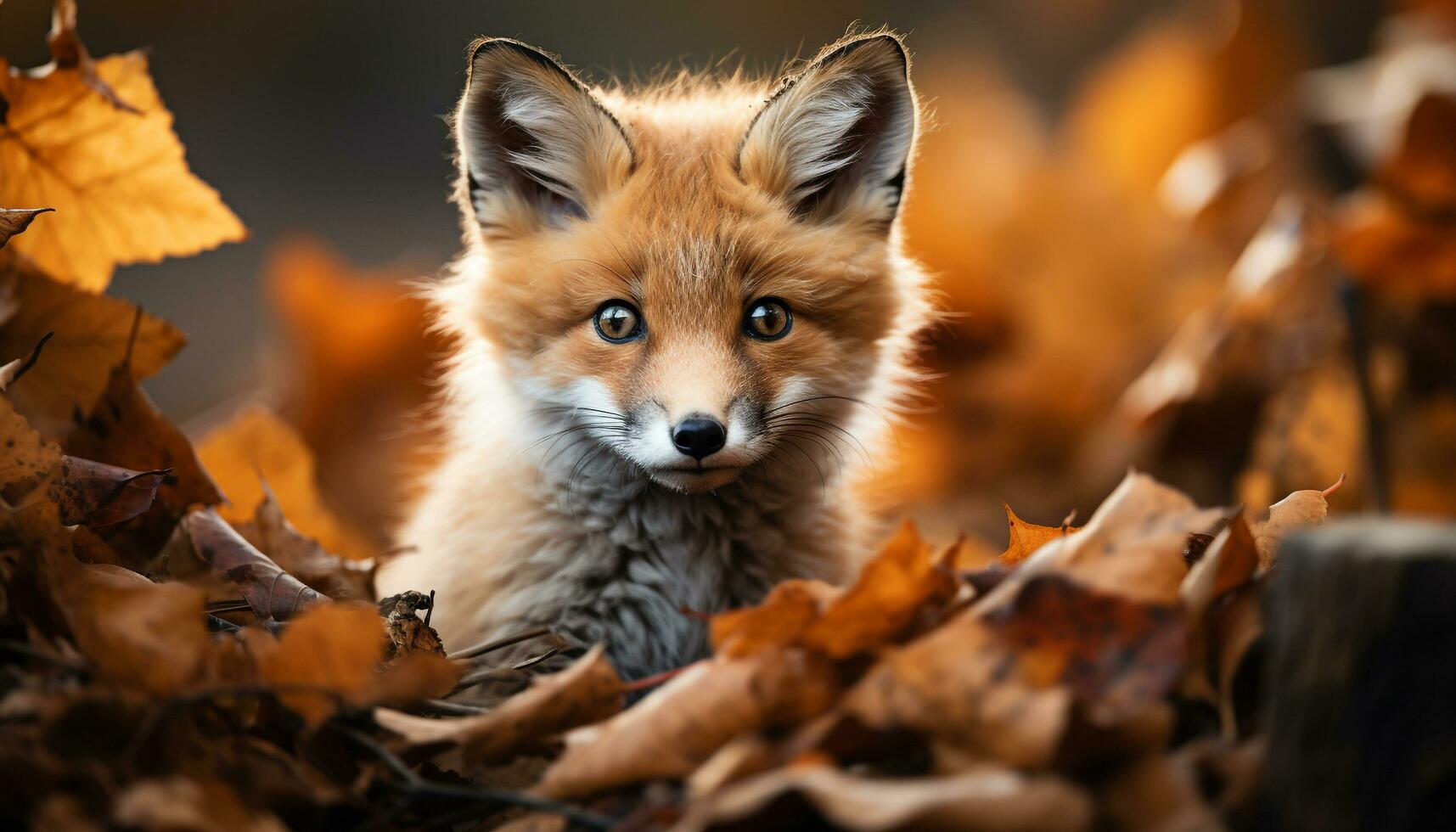 ai gerado fofa vermelho Raposa cachorro sentado dentro outono floresta, olhando brincalhão gerado de ai foto