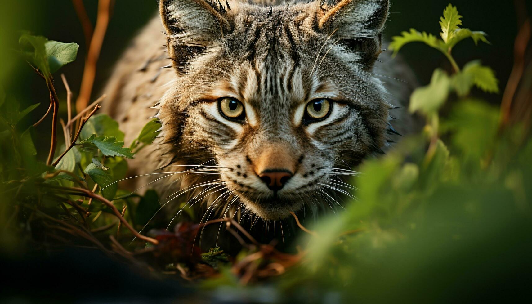 ai gerado fechar acima do uma fofa lince olhando dentro a floresta gerado de ai foto