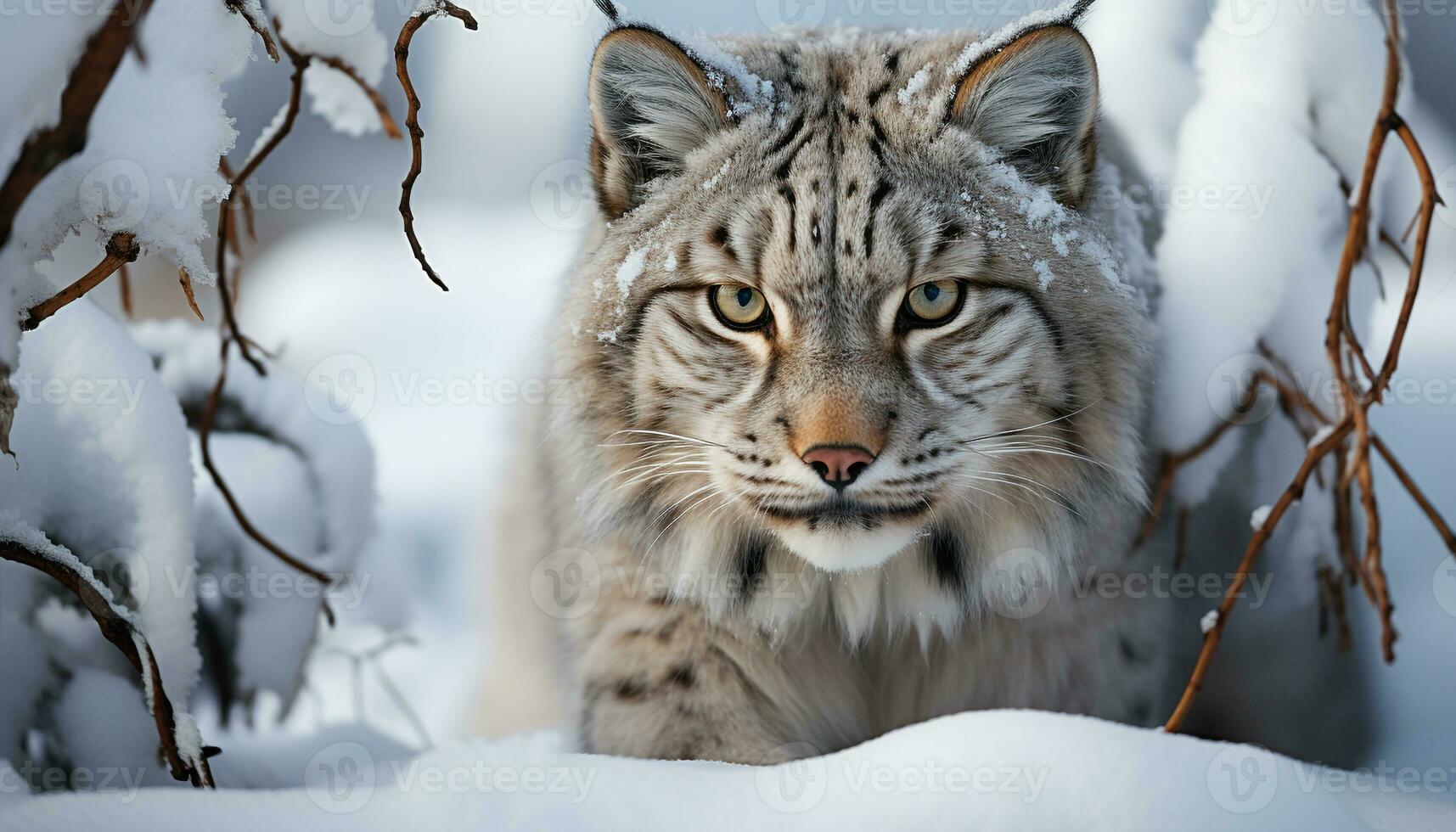 ai gerado neve leopardo olhando às Câmera dentro inverno floresta gerado de ai foto