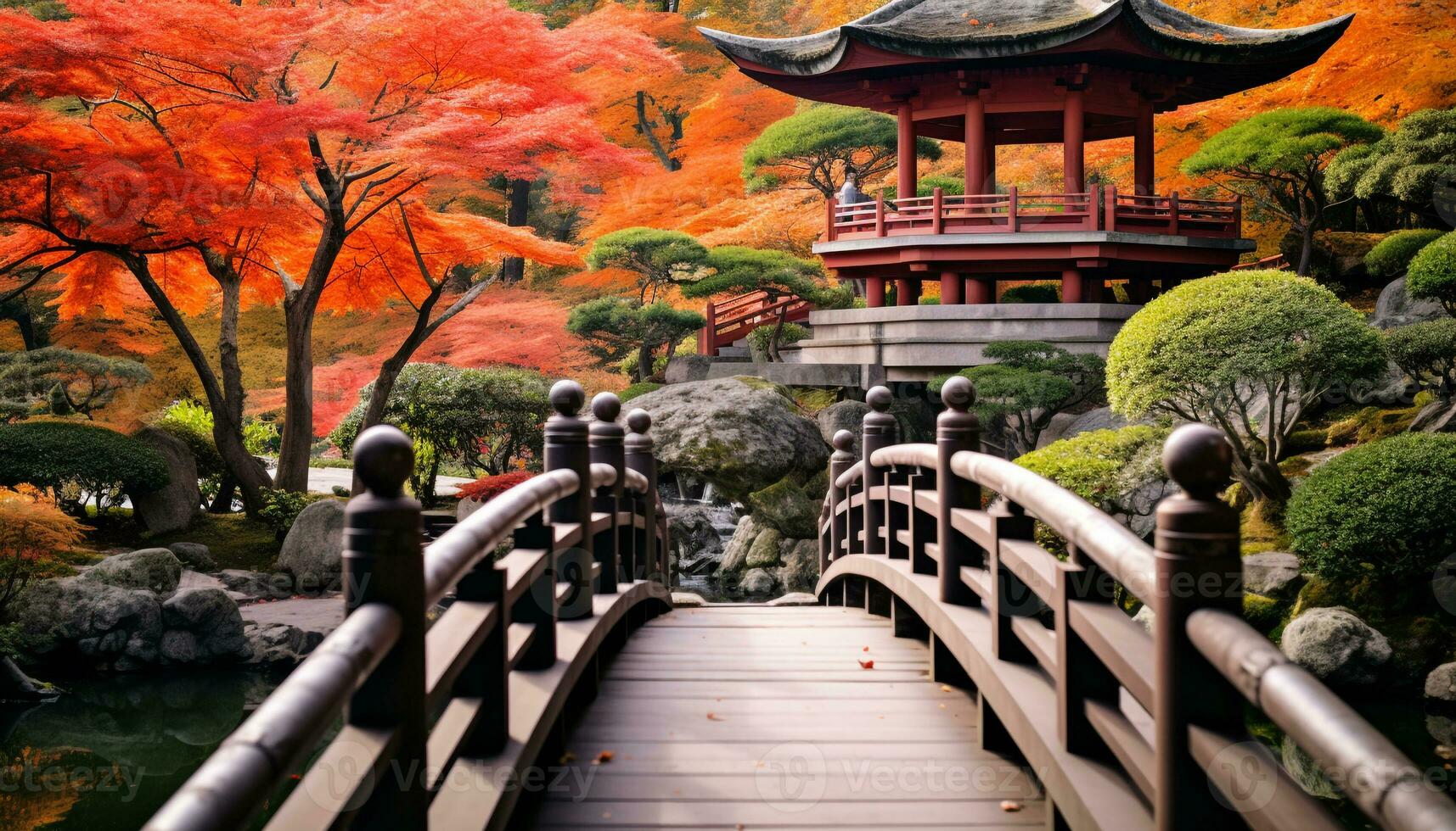 ai gerado tranquilo outono panorama vitrines japonês cultura e espiritualidade gerado de ai foto