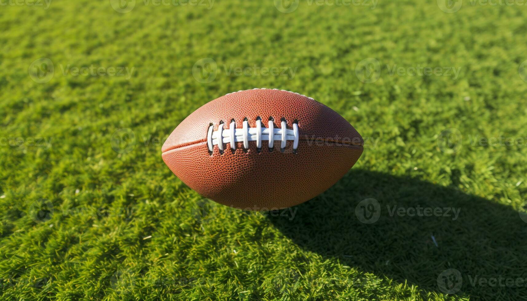 ai gerado jogando campo com grama, bola, e americano futebol gerado de ai foto