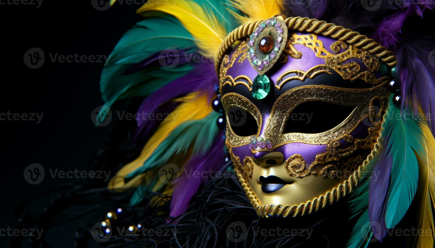 ai gerado mardi gras celebração, colorida máscaras, elegante fantasias gerado de ai foto