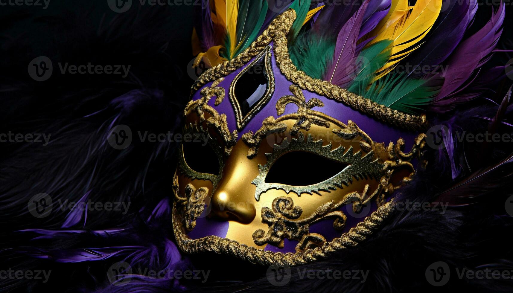 ai gerado emplumado mascarar traz mistério para elegante mardi gras gerado de ai foto