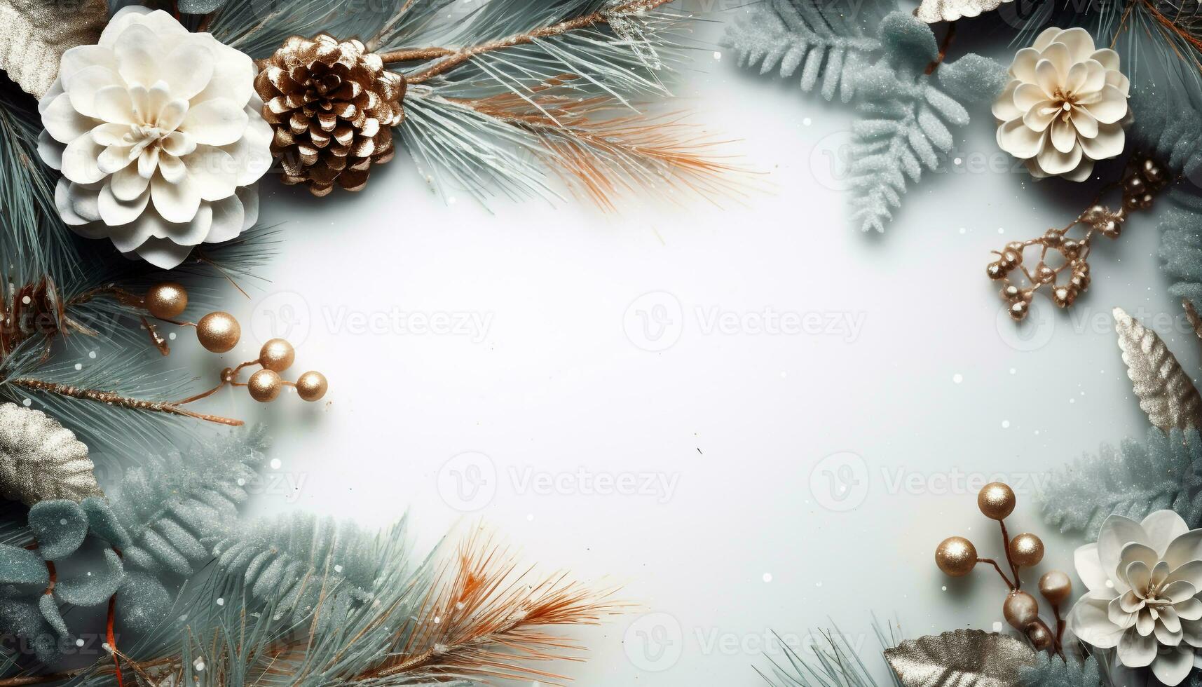 ai gerado inverno celebração, floco de neve presente em Nevado abeto árvore gerado de ai foto
