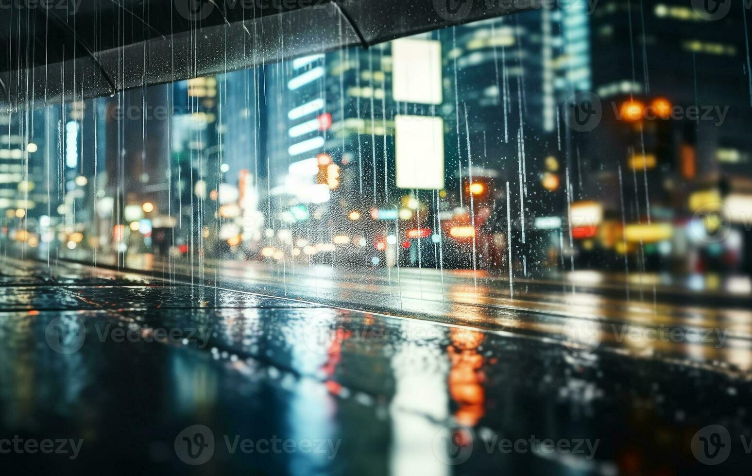 ai gerado borrado movimento, chuva, crepúsculo, cidade luzes, tráfego gerado de ai foto
