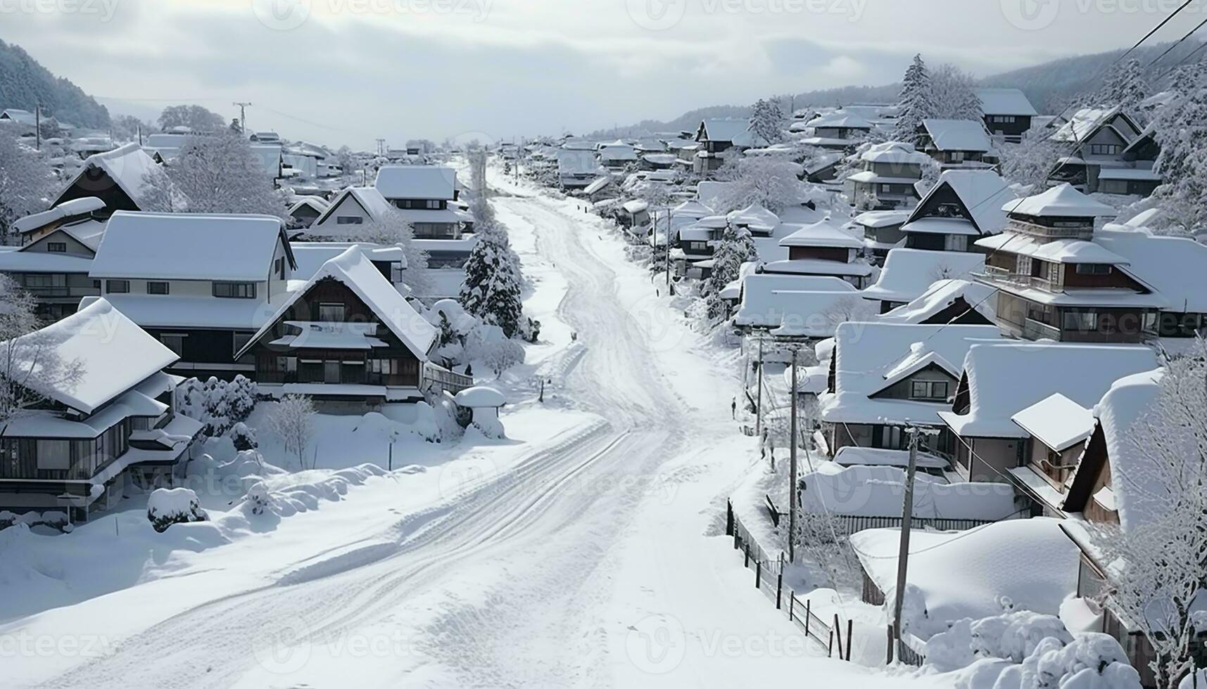 ai gerado neve coberto montanha panorama dentro inverno, pacífico e sereno gerado de ai foto