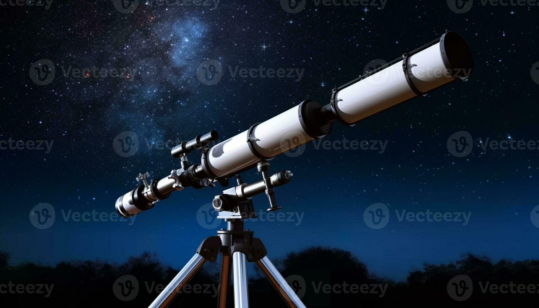 ai gerado assistindo a noite céu com uma mão mantido telescópio gerado de ai foto