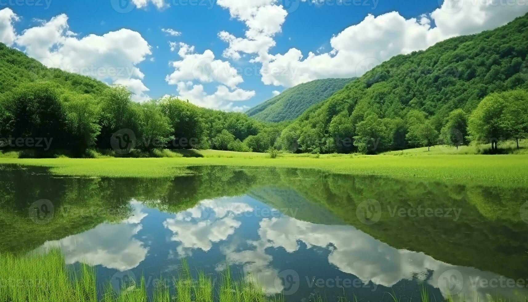 ai gerado lindo verão Prado com verde Relva gerado de ai foto