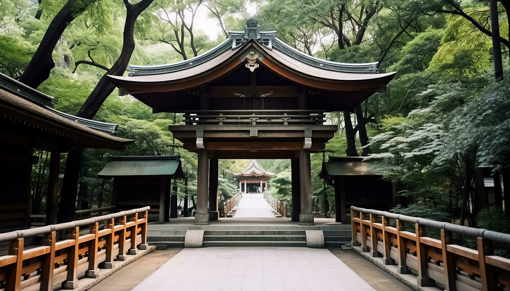 ai gerado antigo pagode carrinhos alta dentro tranquilo japonês panorama gerado de ai foto