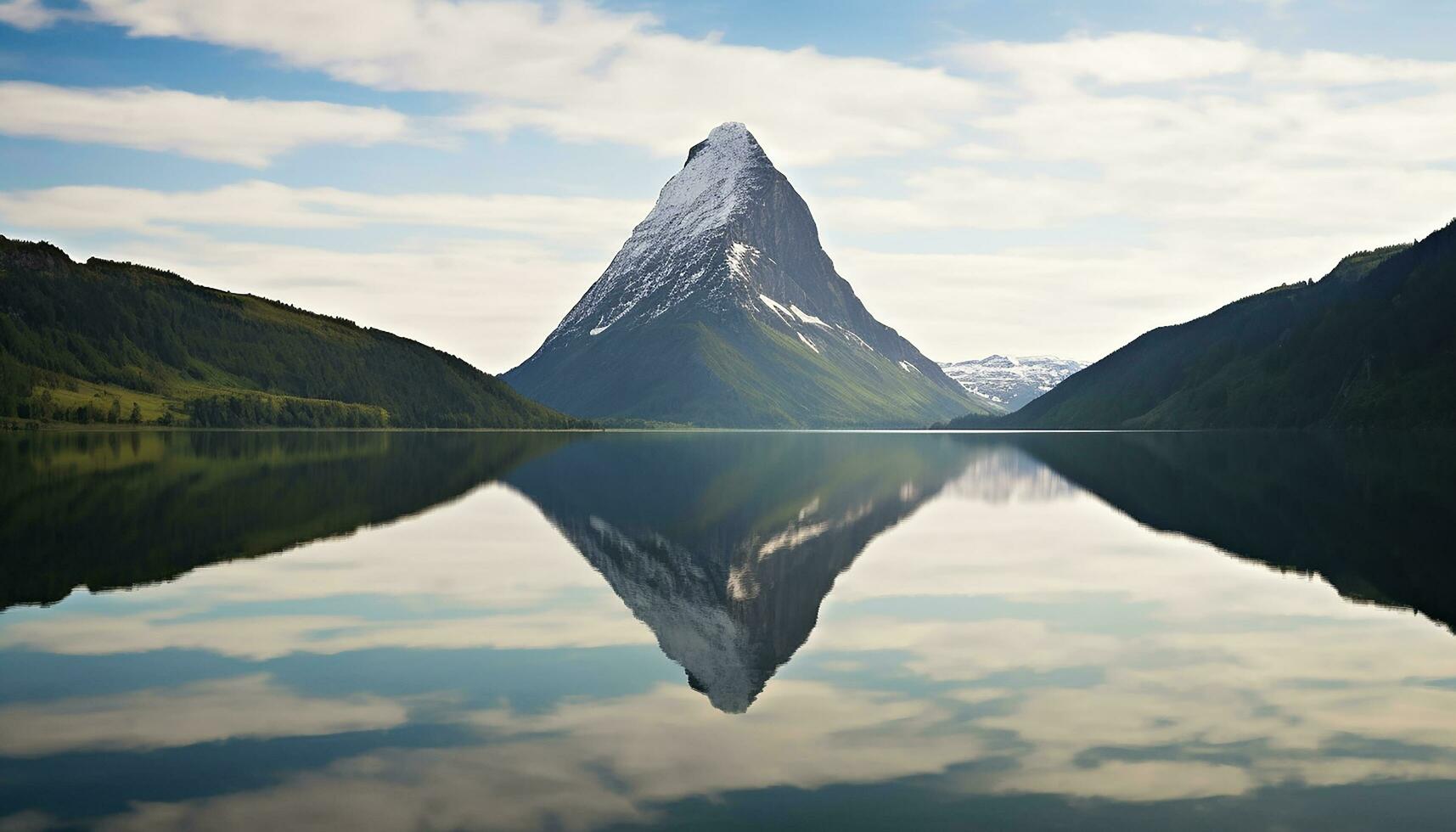 ai gerado majestoso montanha pico reflete dentro tranquilo água gerado de ai foto