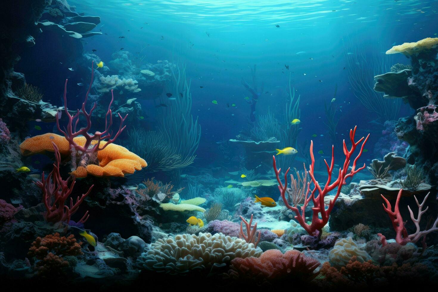 ai gerado realista embaixo da agua mundo, colorida vida em embaixo da agua coral recife, realista foto do a embaixo da agua ai gerado