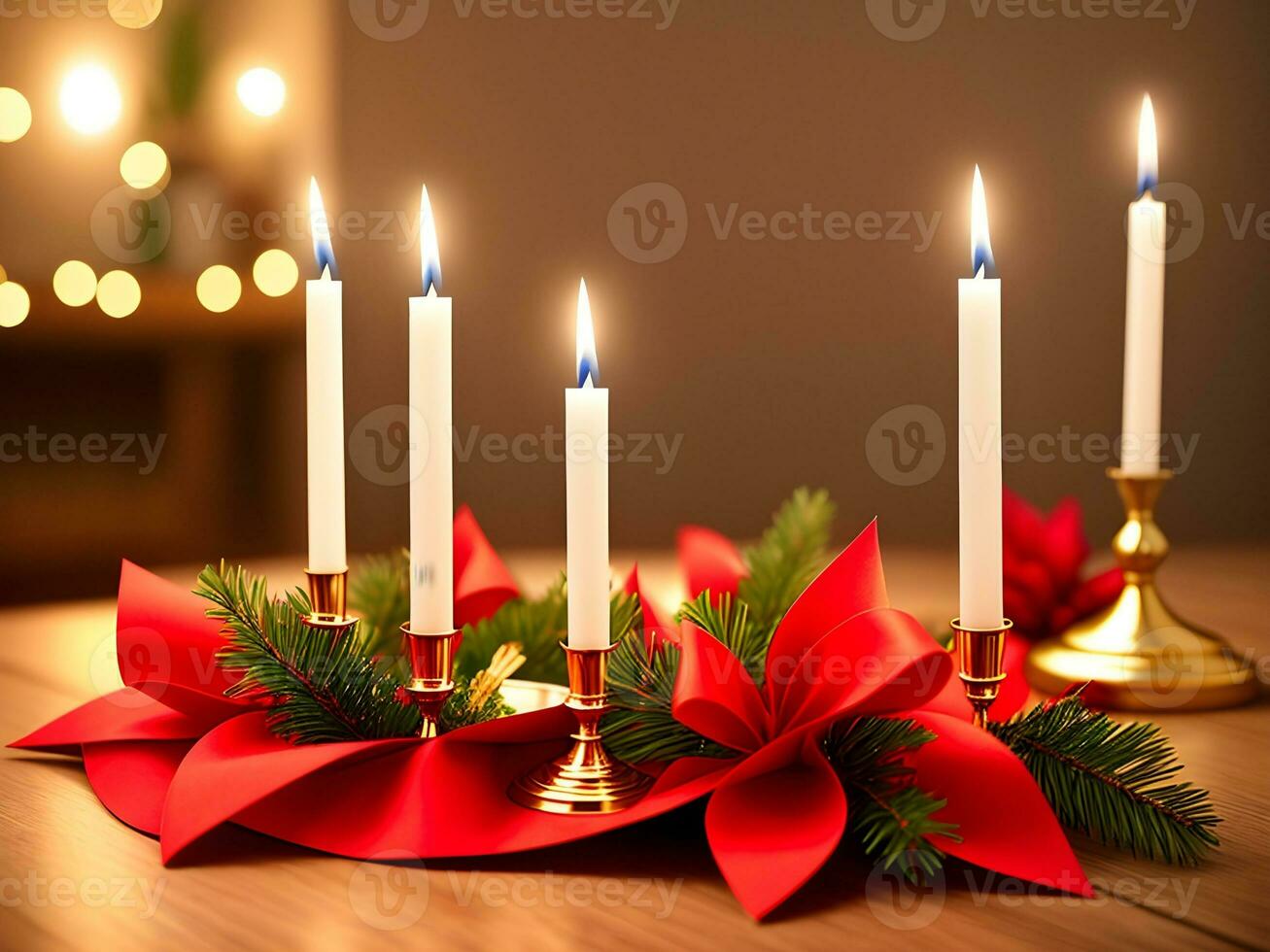 ai gerado alegre Natal e feliz Novo ano. castiçais com velas, pinho cones e abeto galhos. generativo ai. foto