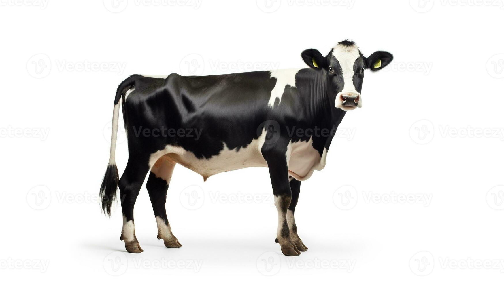 ai gerado Preto branco vaca em branco fundo. leite, carne, carne bovina, rancho, Fazenda foto