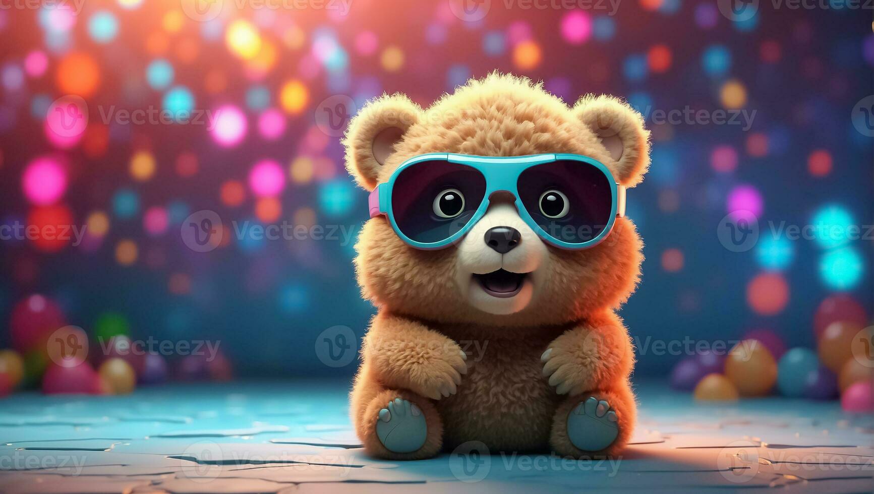 ai gerado fofa brinquedo Urso dentro oculos de sol foto