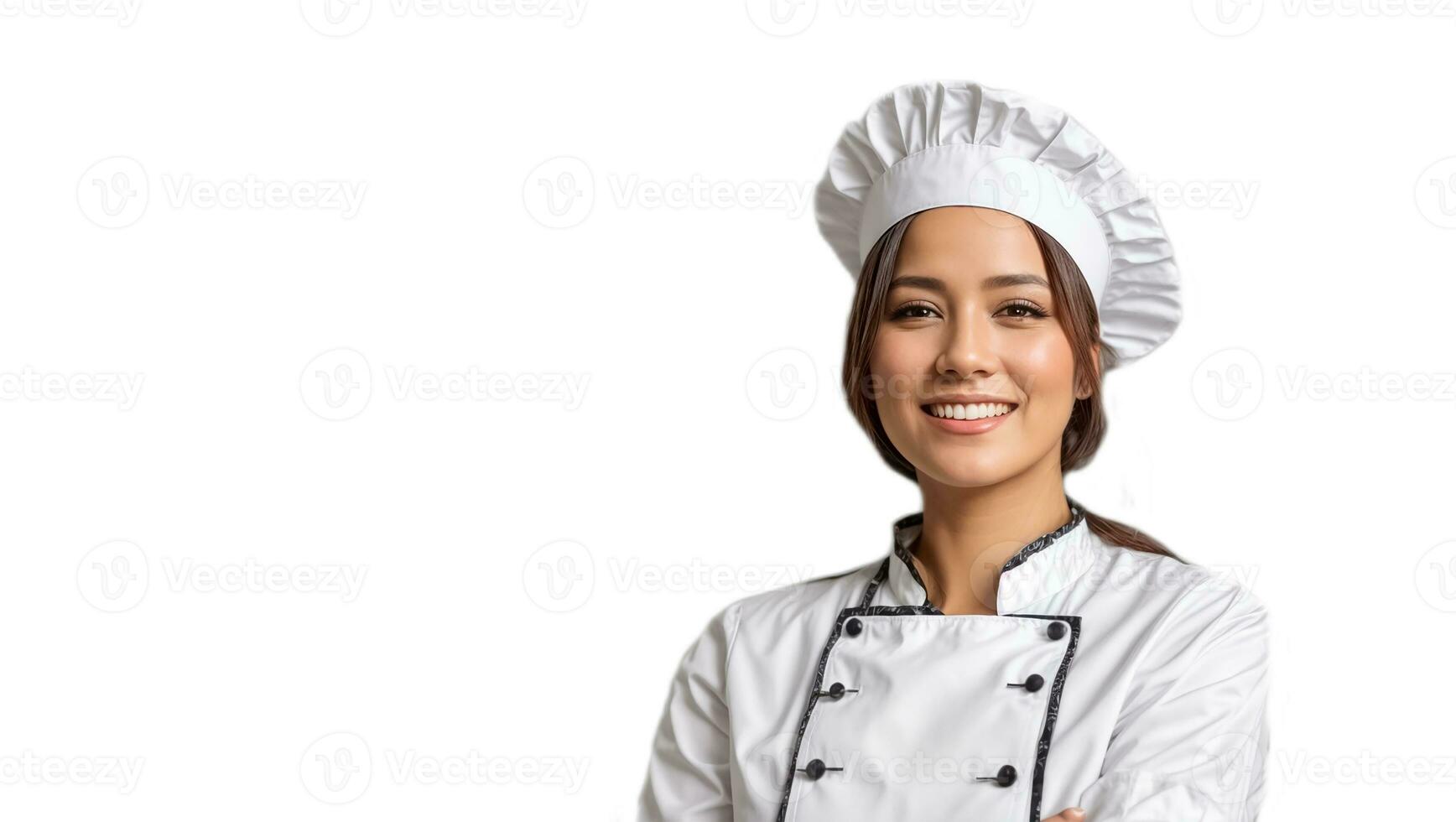 ai gerado lindo menina chefe de cozinha isolado em branco fundo foto