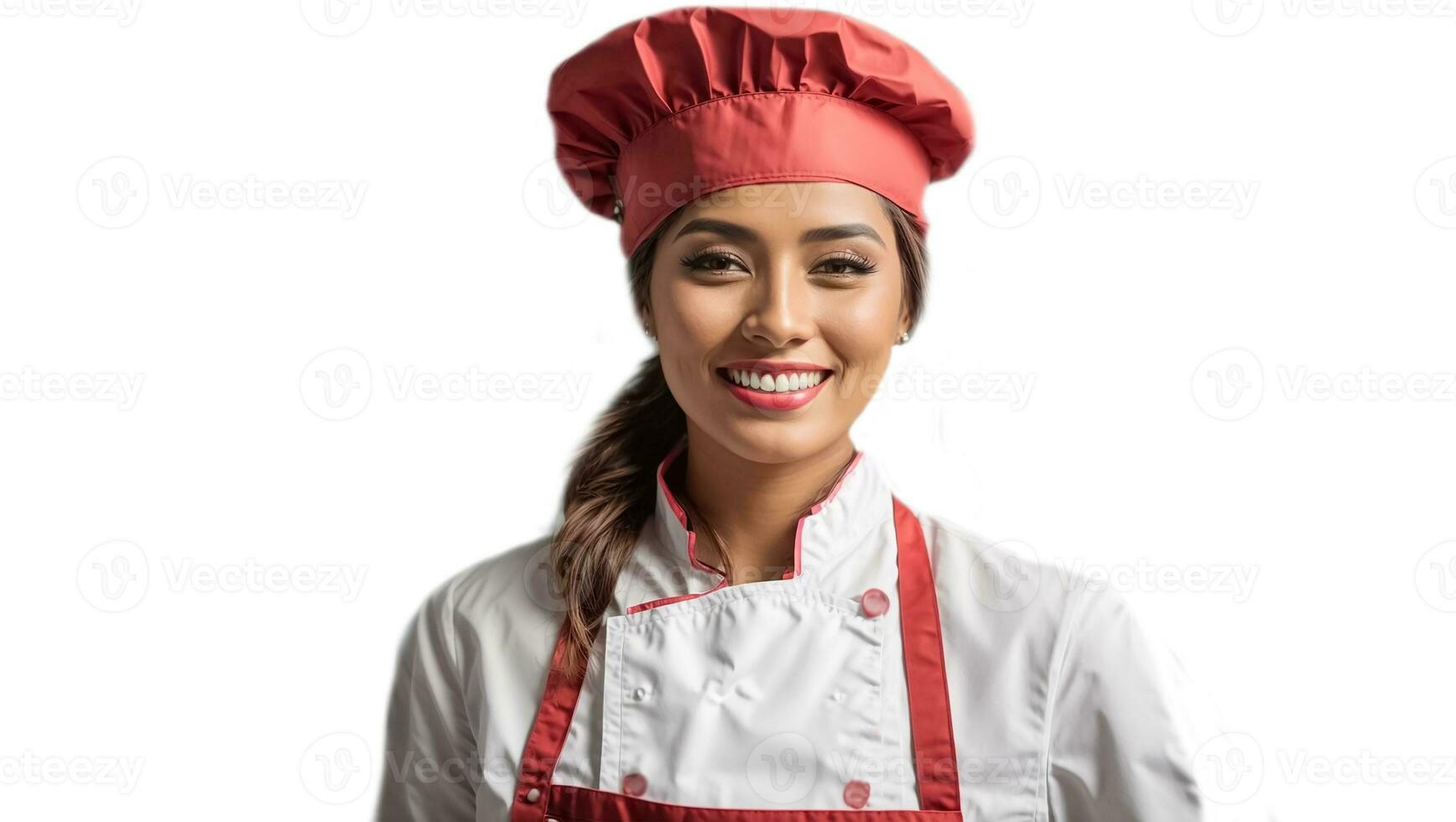 ai gerado lindo menina chefe de cozinha isolado em branco fundo foto