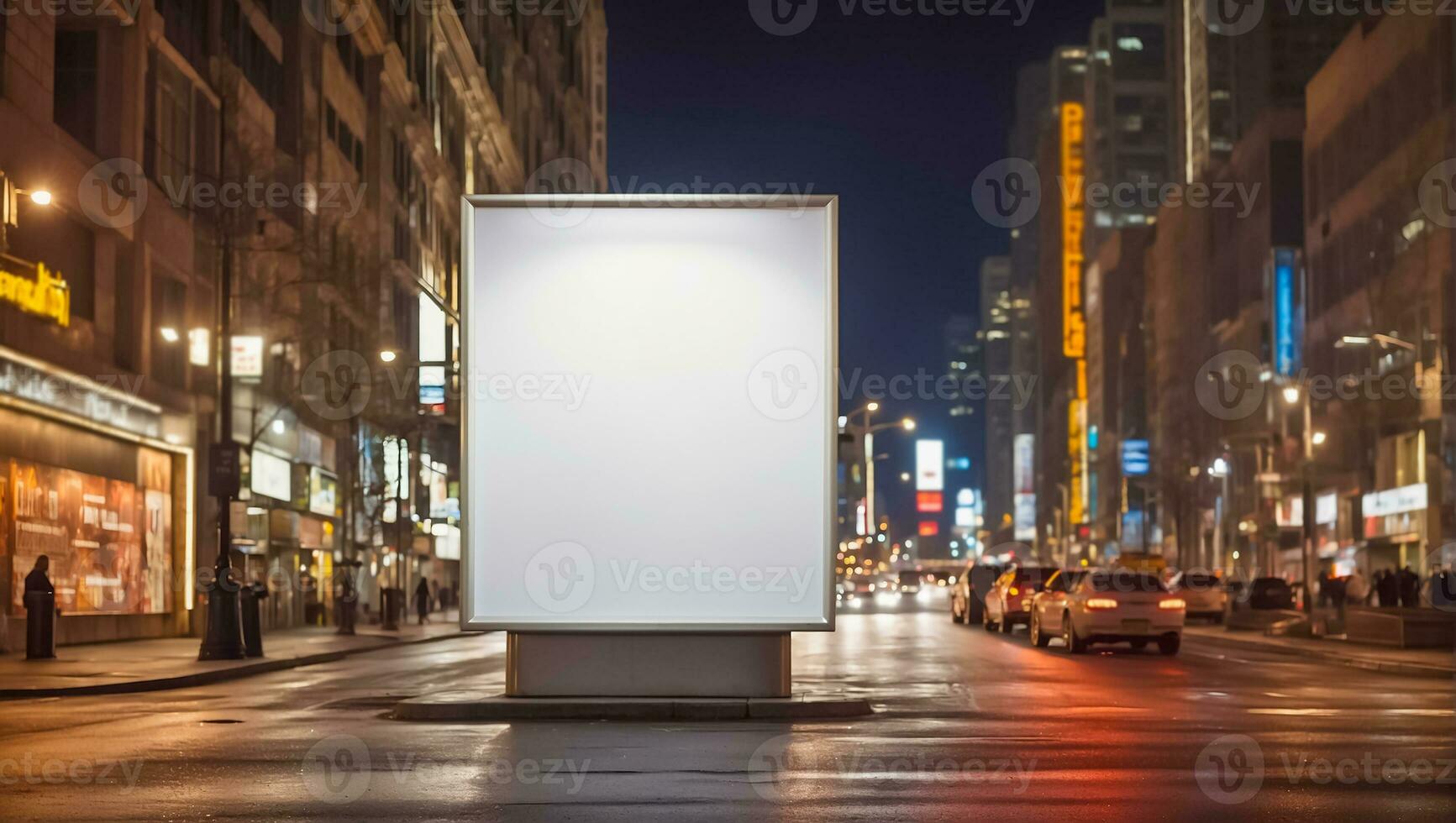 ai gerado em branco publicidade bandeira em a rua às noite foto