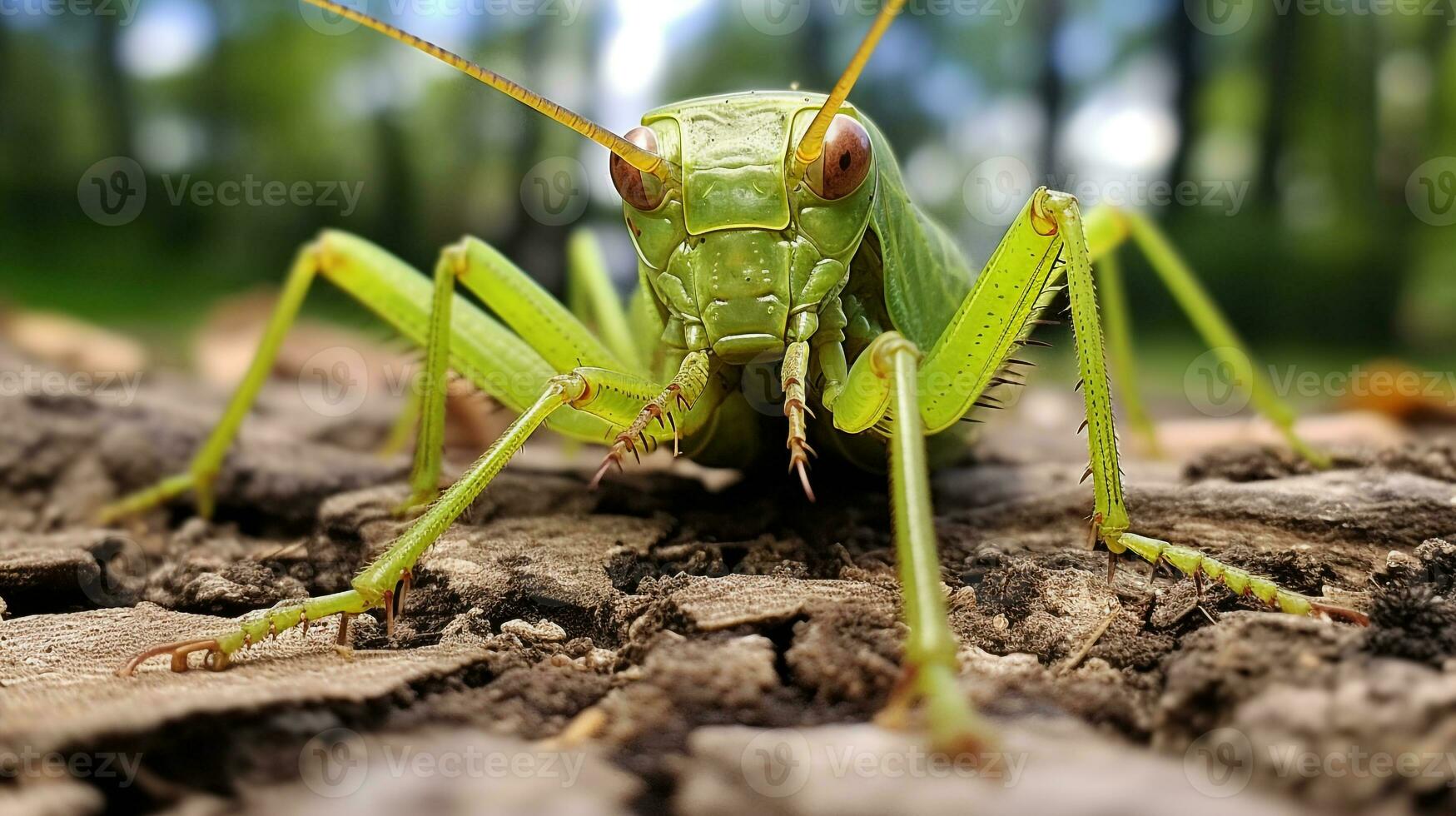 ai gerado foto do katydid em uma chão. generativo ai