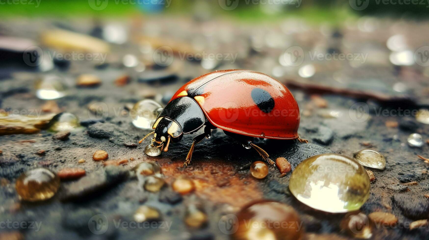 ai gerado foto do joaninha besouro em uma chão. generativo ai