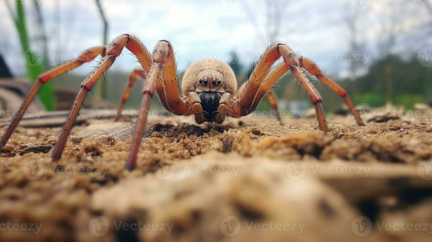 ai gerado foto do Castanho recluso aranha em uma chão. generativo ai