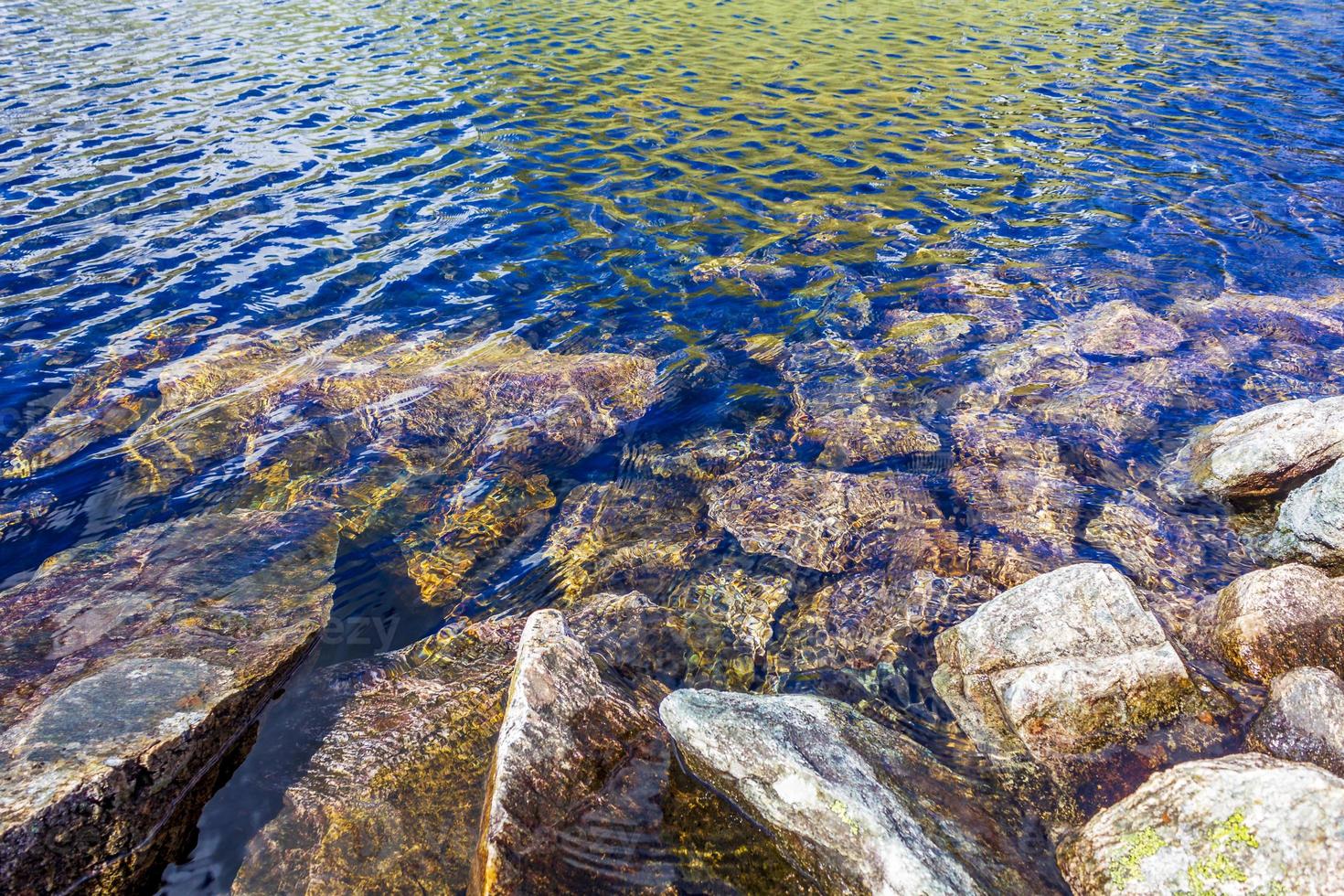 fluindo lindo rio lago com pedras e rochas de vang noruega foto