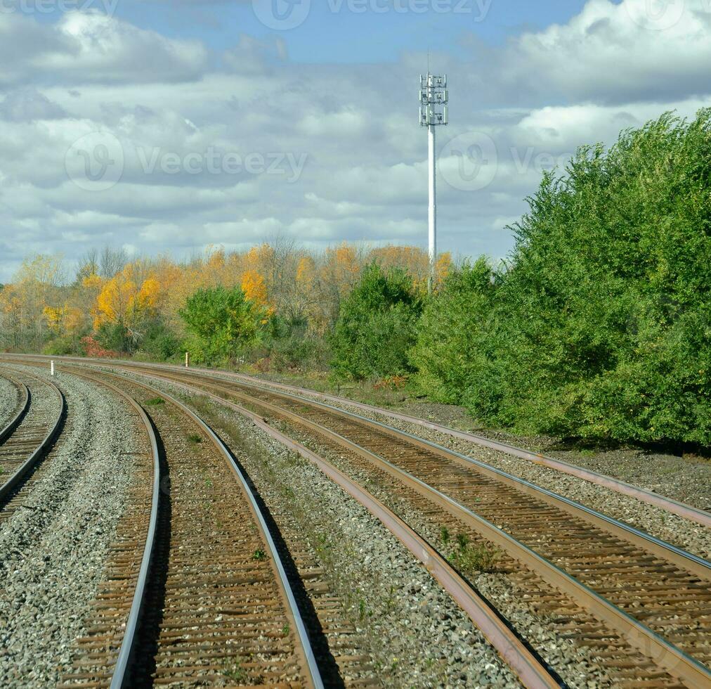 estrada de ferro rastrear através a outono floresta foto