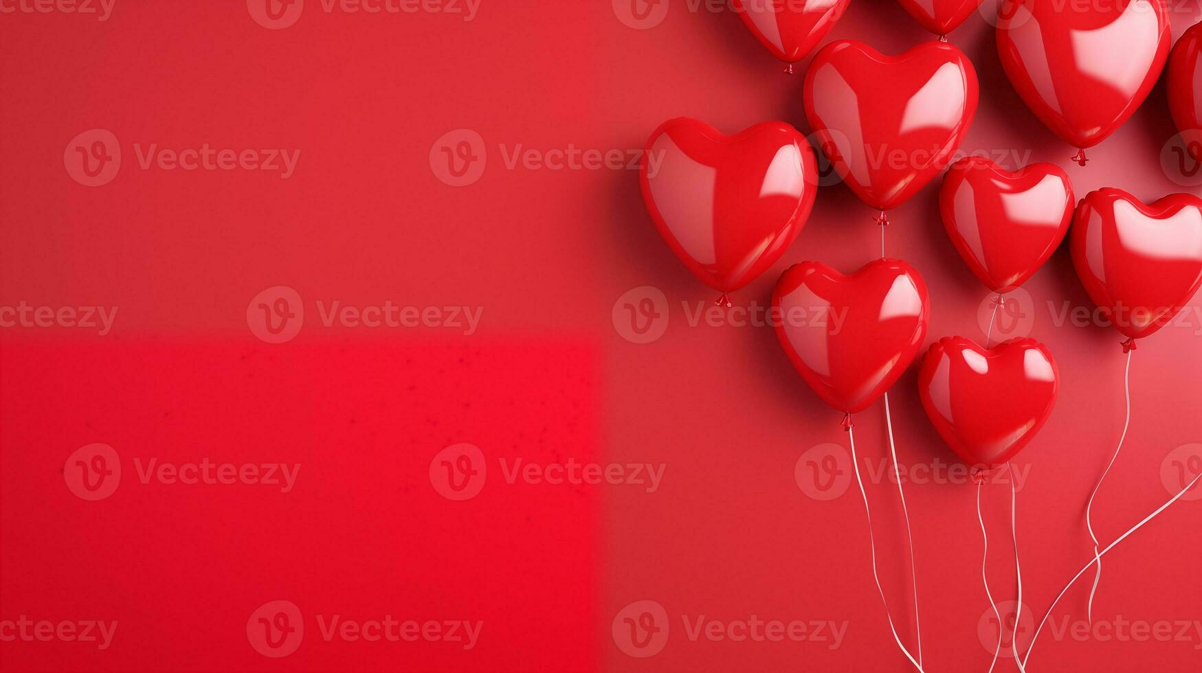 ai gerado dia dos namorados dia vermelho e branco em forma de coração balões, vermelho fundo, bandeira com espaço de cópia, amor fundo conceito, em branco espaço, plano deitar com espaço para texto foto