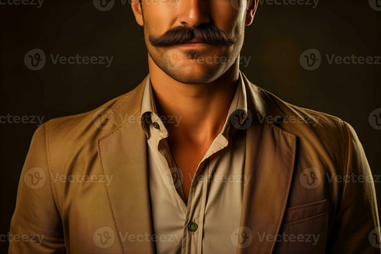 ai gerado uma fechar acima retrato do uma homem esportivo uma à moda bigode simbolizando a movember masculino saúde movimento foto