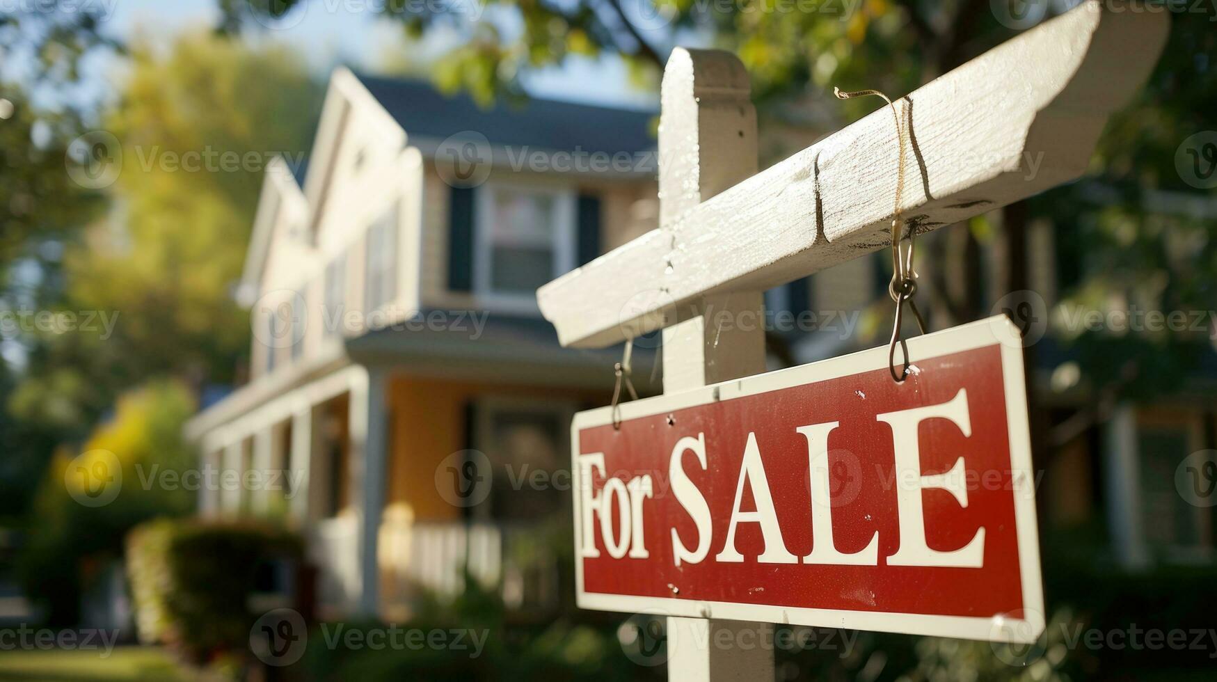 ai gerado casa para venda placa dentro frente do casa foto