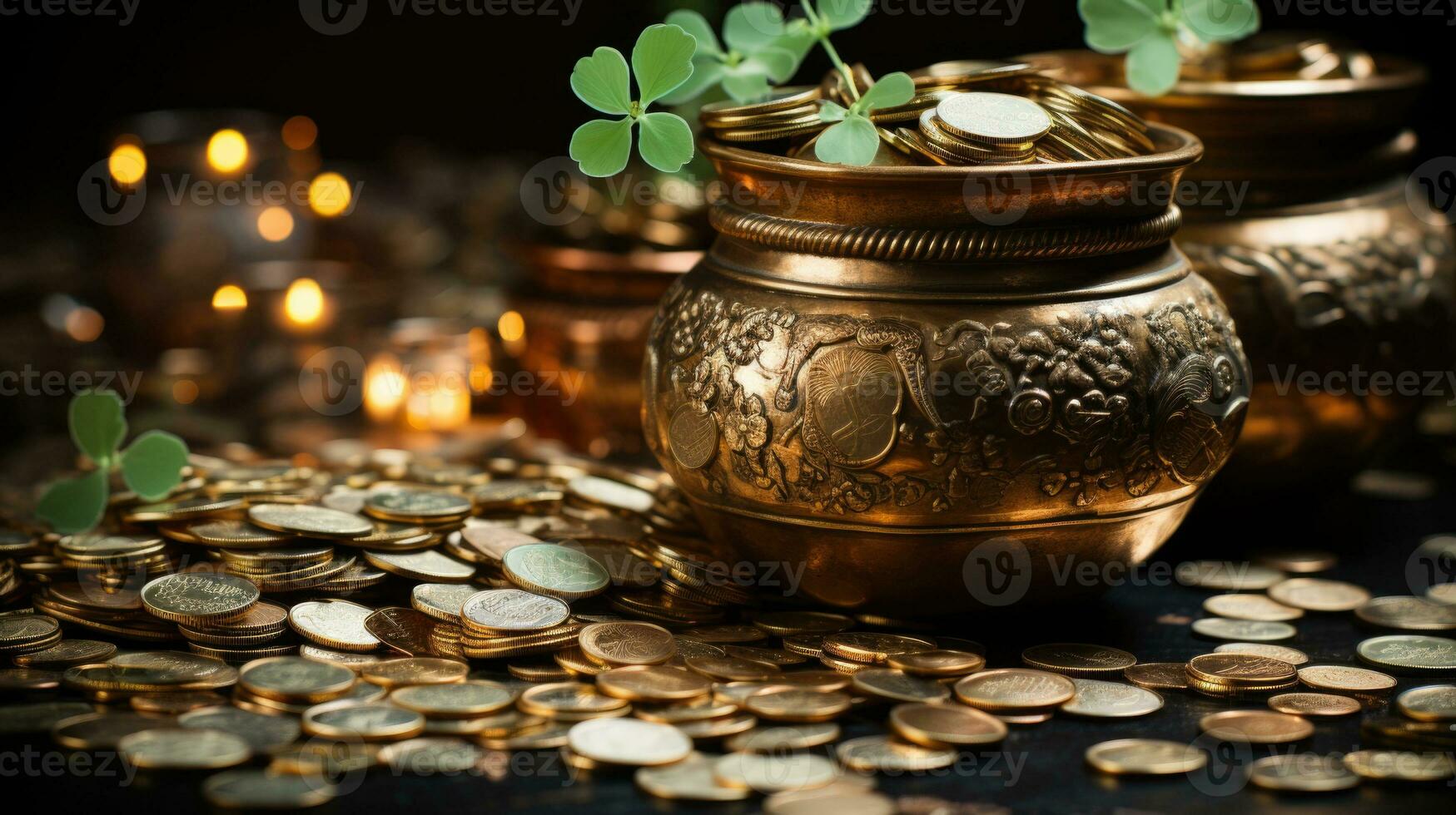 ai gerado Panela do ouro com trevo folhas para st. patrick's dia foto