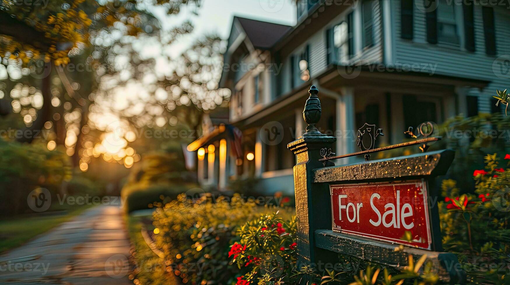 ai gerado casa para venda placa dentro frente do casa foto