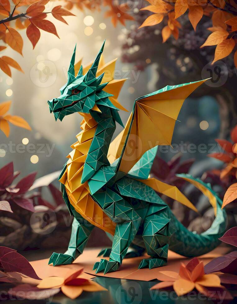 ai gerado colorida origami Dragão foto