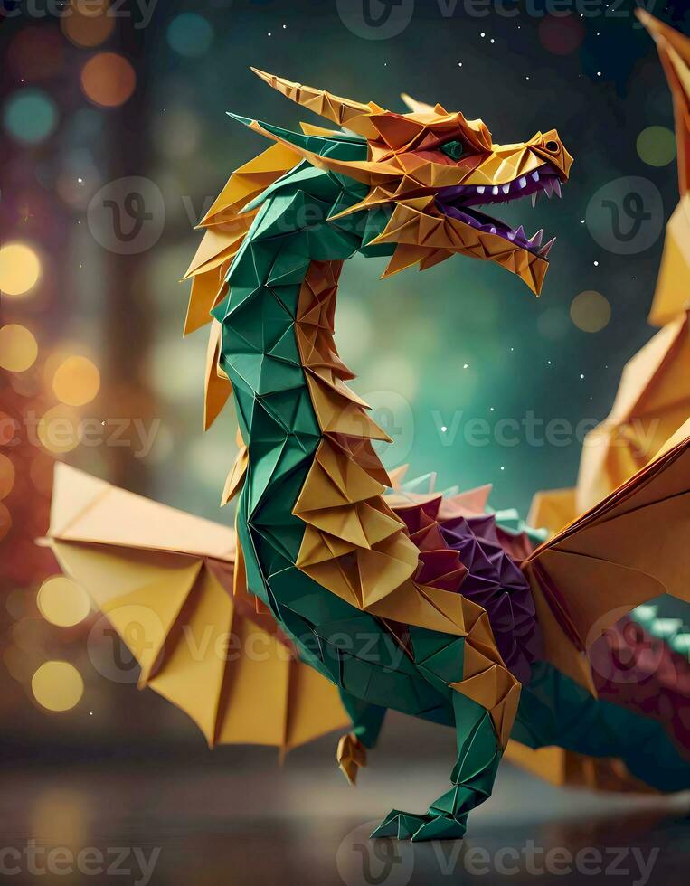 ai gerado colorida origami Dragão foto