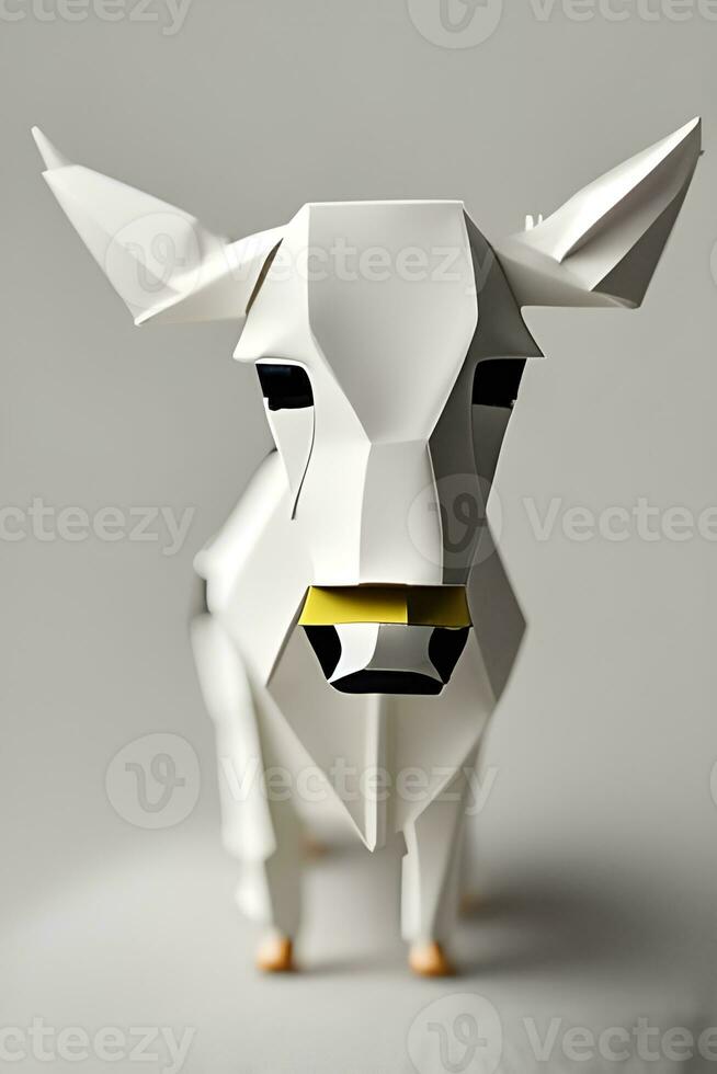 ai gerado origami vaca em luz fundo foto