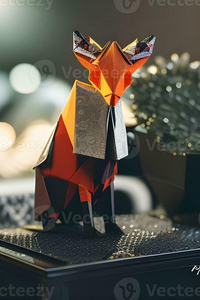 ai gerado origami Raposa em luz fundo foto