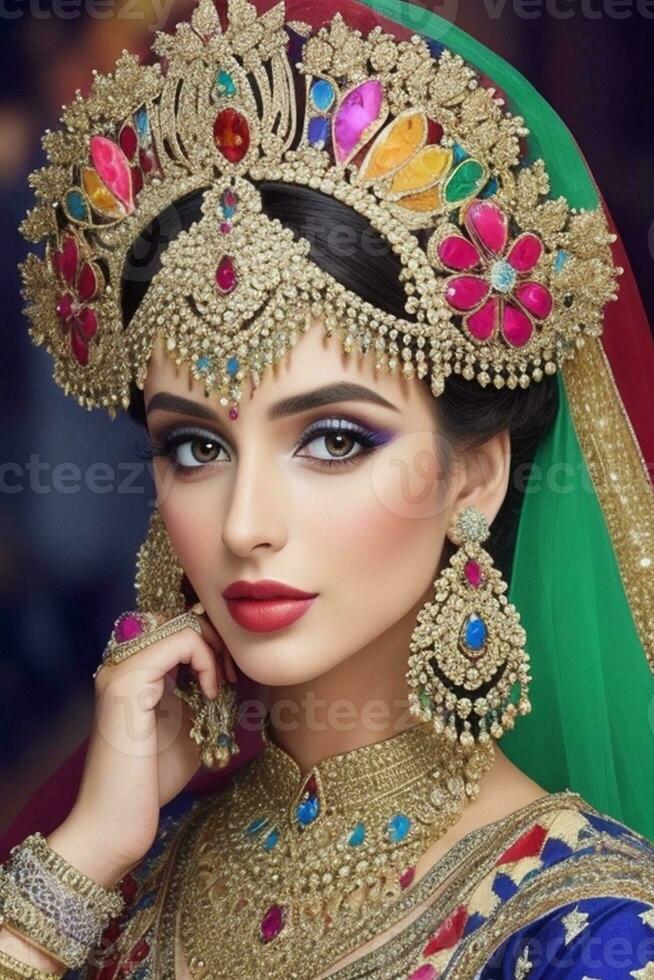 ai gerado Casamento nupcial Maquiagem paquistanês e indiano foto