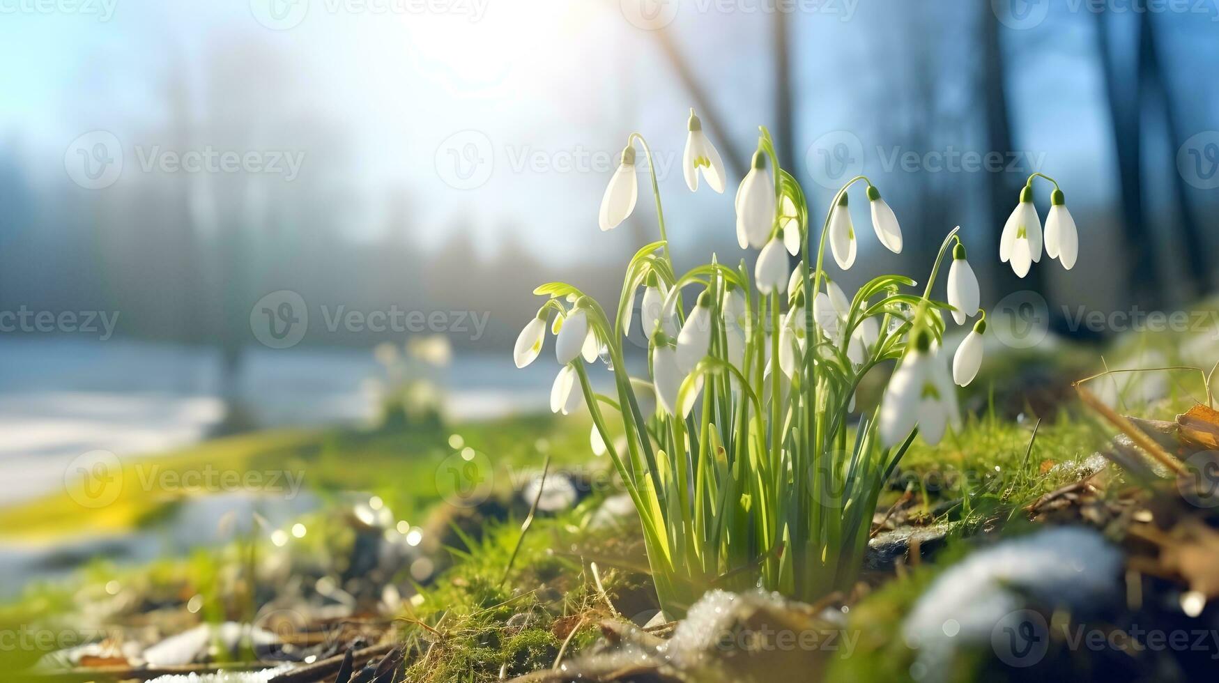 ai gerado snowdrops flor dentro a floresta. Primavera flores foto