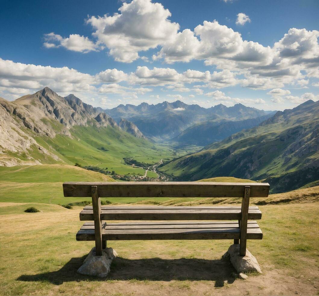 ai gerado Banco em a topo do uma montanha dentro a dolomite, Itália foto