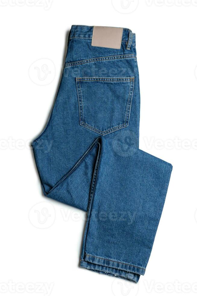 azul jeans calça isolado em branco fundo. foto