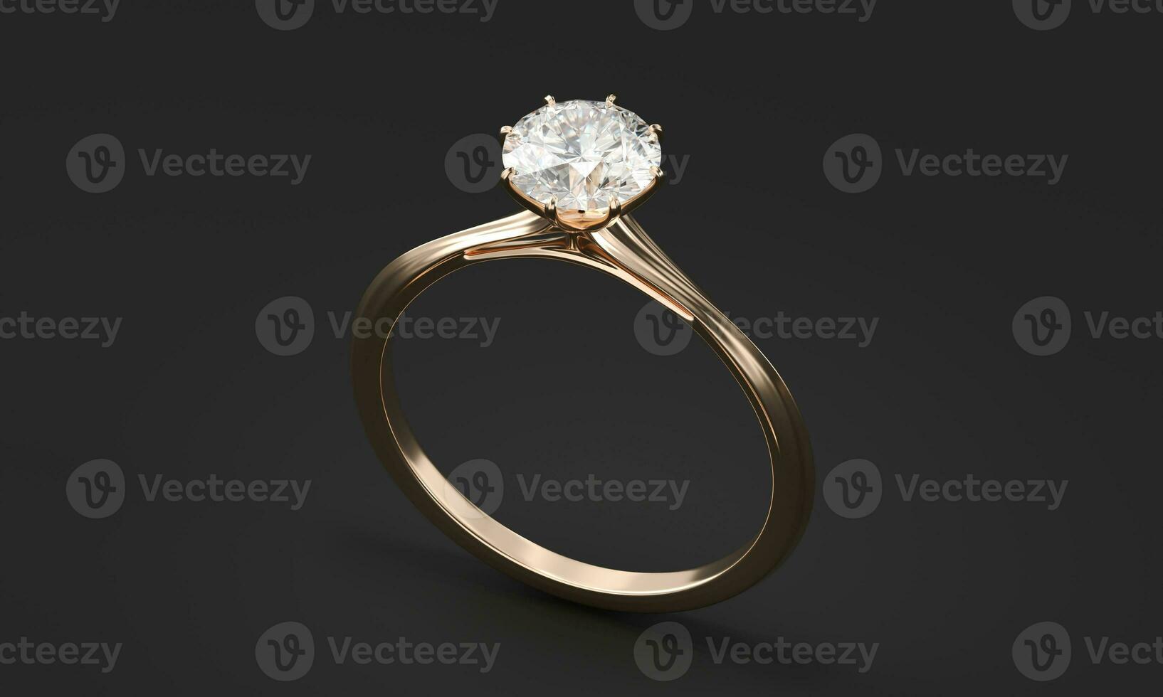 ouro brilhante diamante anel isolado em Preto fundo 3d Renderização sem ai gerado foto