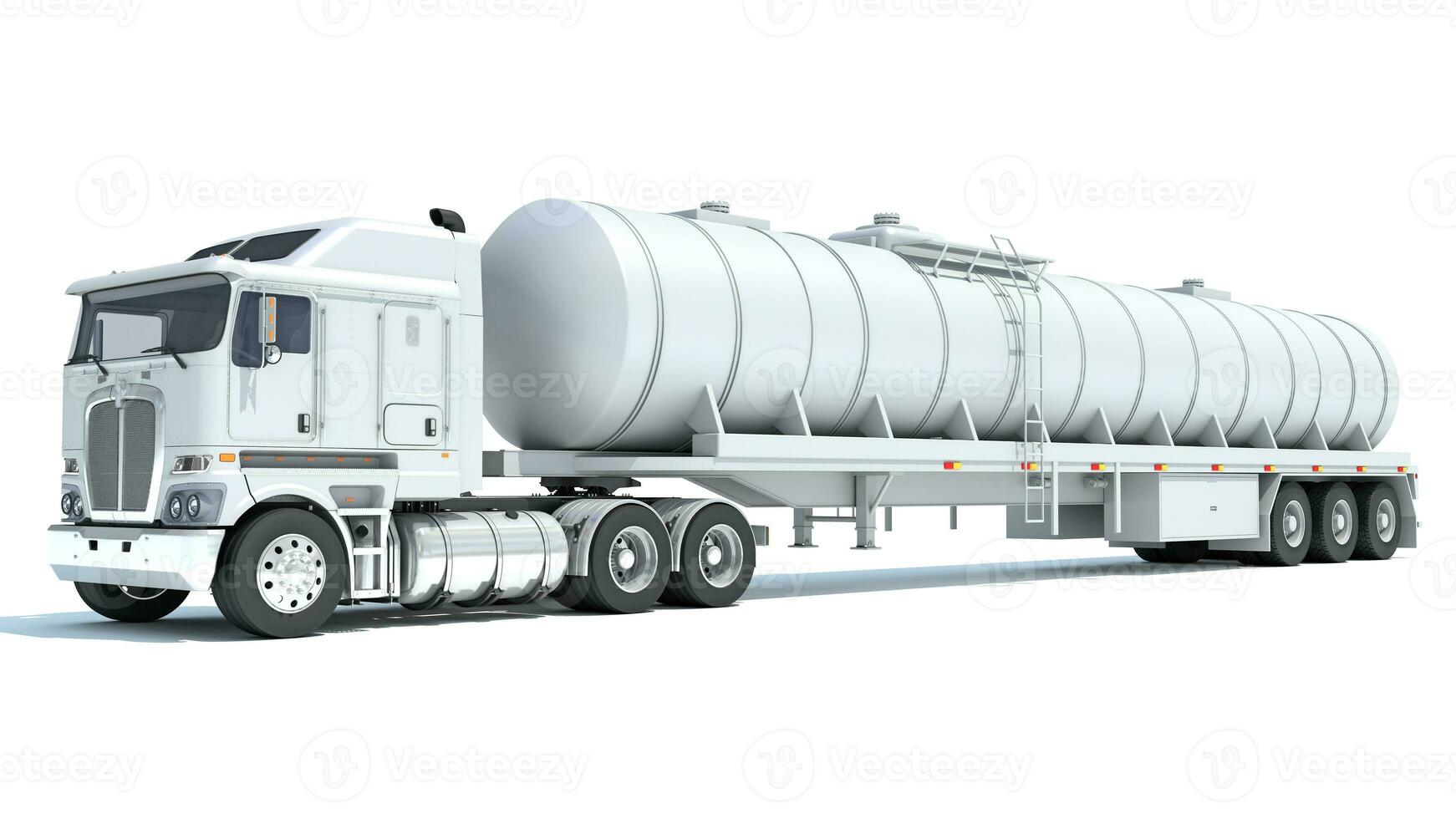 pesado caminhão com tanque reboque 3d Renderização em branco fundo foto
