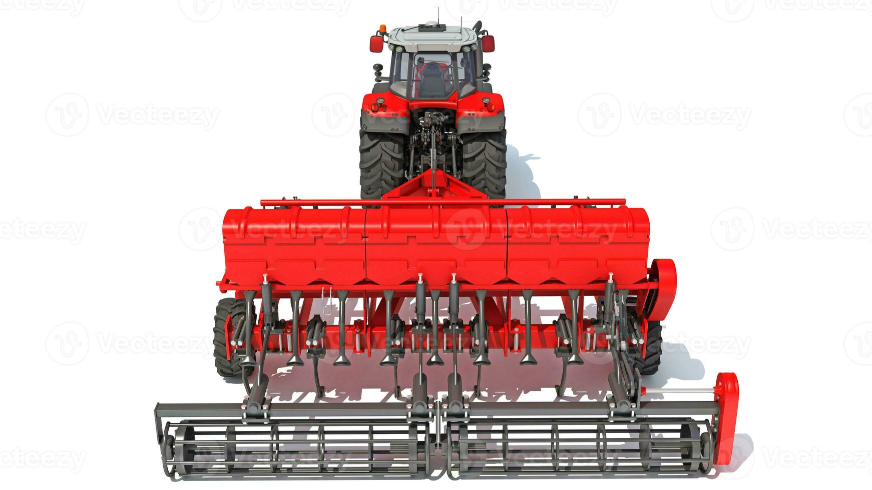 Fazenda trator com semente broca 3d Renderização em branco fundo foto
