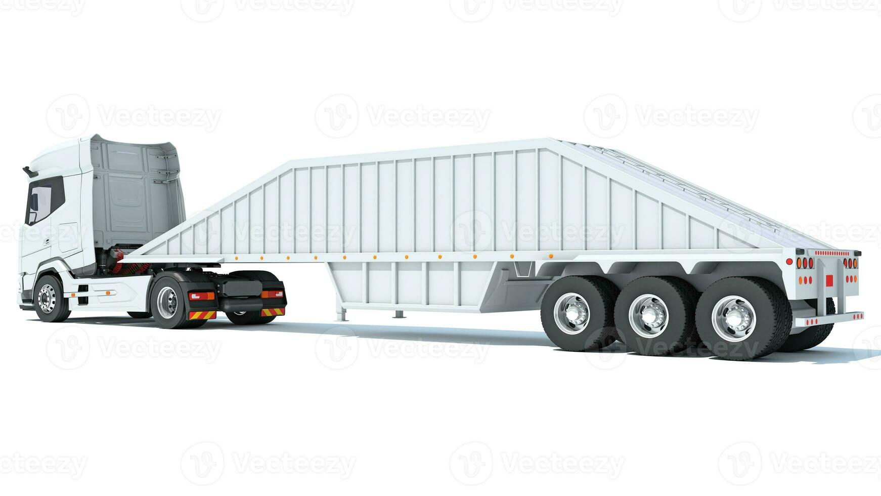 caminhão com inferior despejo reboque 3d Renderização em branco fundo foto