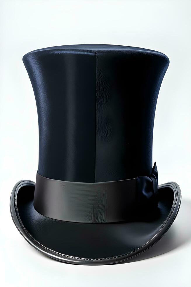 ai gerado retrato do uma topo chapéu contra branco fundo, uma alta coroa plana chapéu com uma limitar borda, generativo ai foto