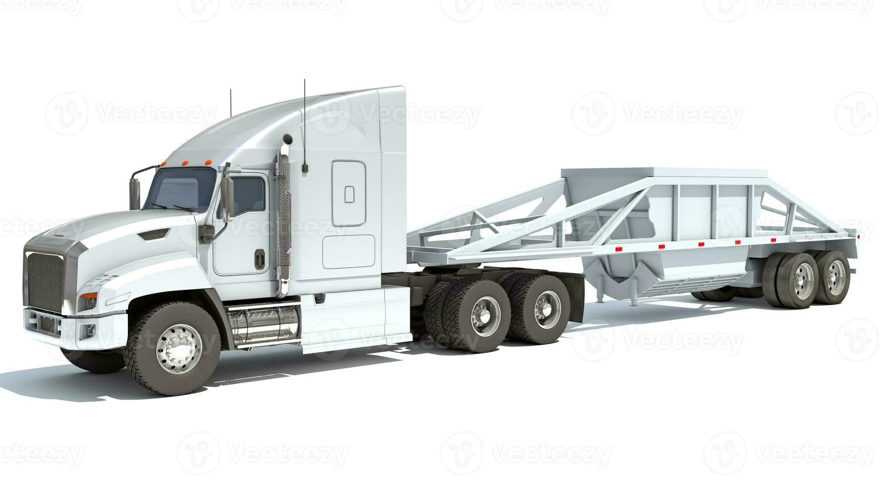 caminhão com inferior despejo reboque 3d Renderização em branco fundo foto
