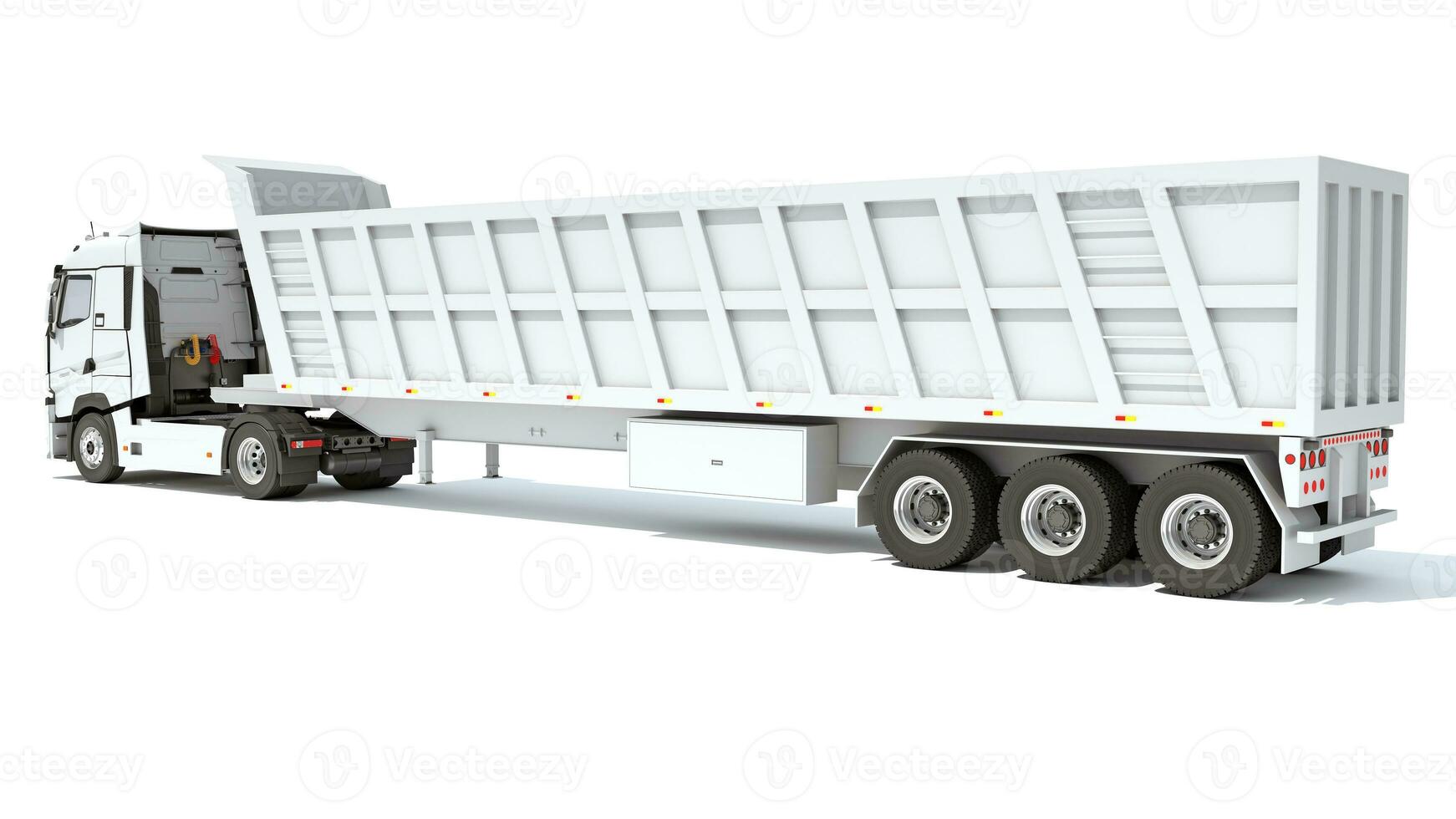 semi caminhão com basculante reboque 3d Renderização em branco fundo foto