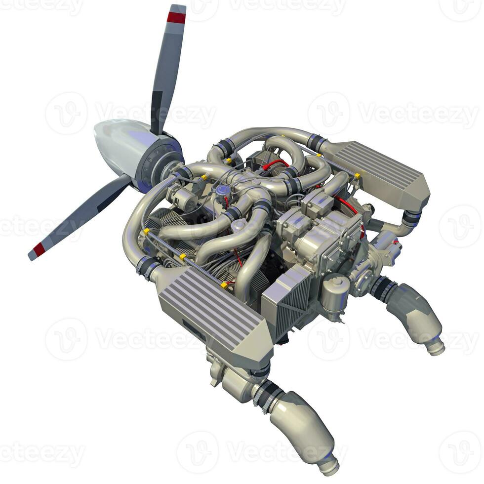 aeronave turboélice motor 3d Renderização em branco fundo foto