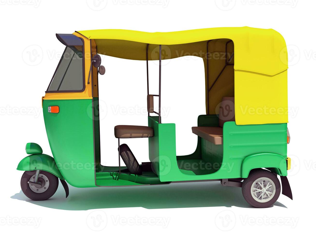 auto riquixá tuktuk 3d Renderização em branco fundo foto