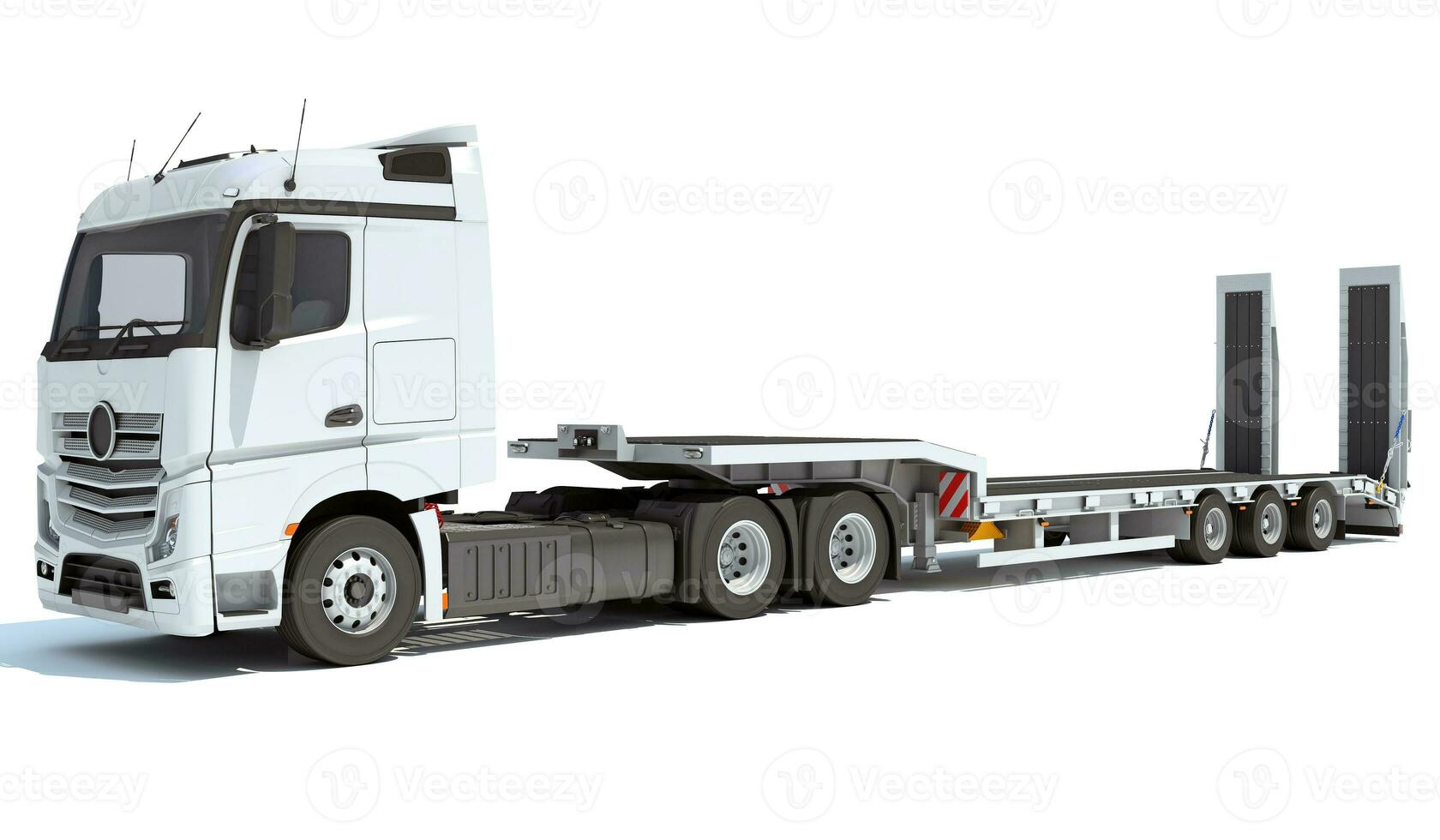 caminhão com mesa reboque 3d Renderização em branco fundo foto
