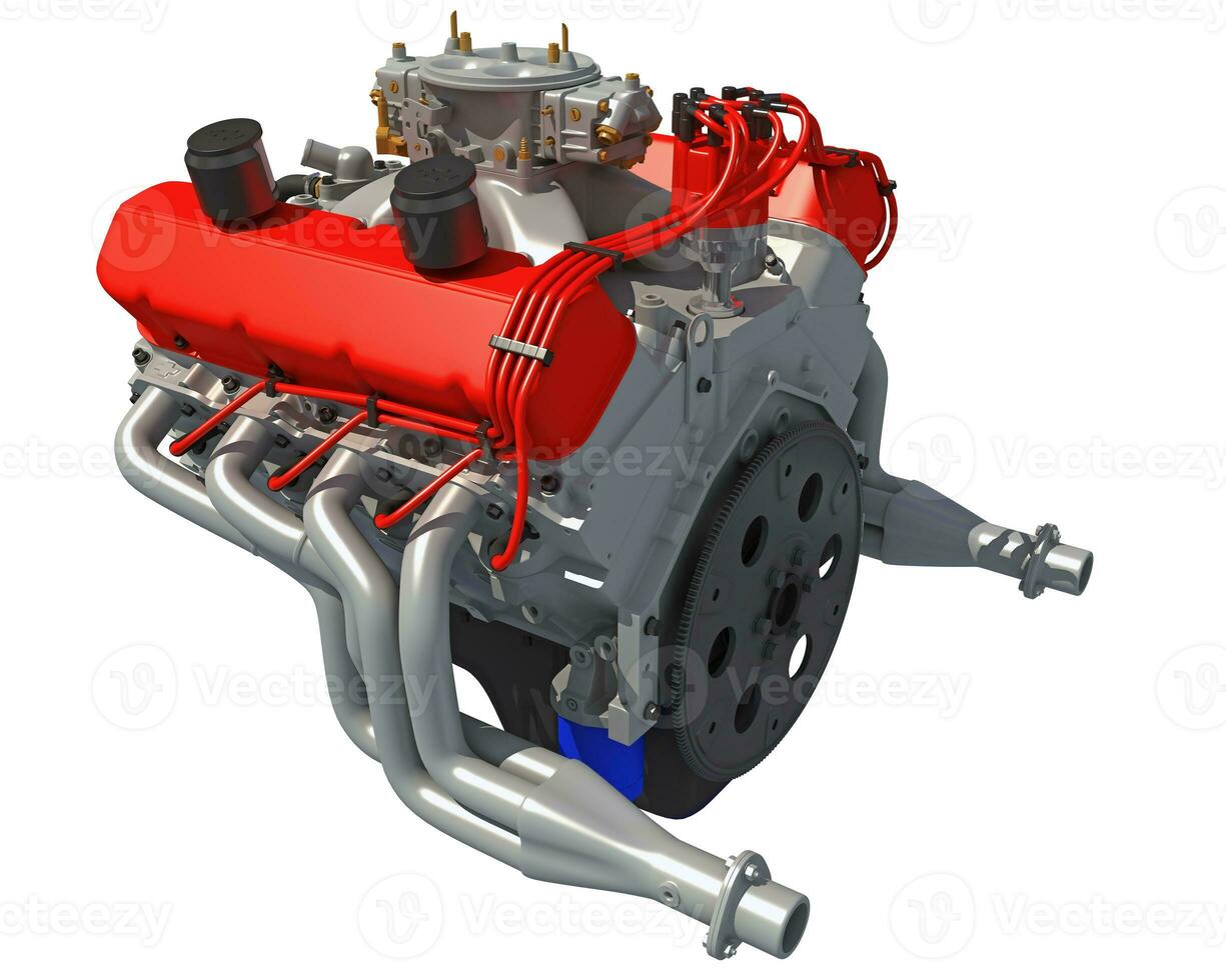 v8 carro motor 3d Renderização em branco fundo foto